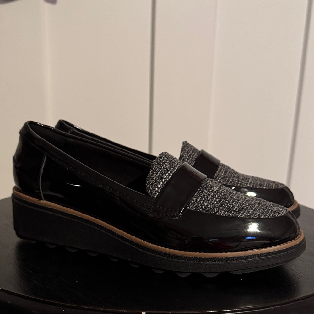 Clarks Black and Gray Loafers